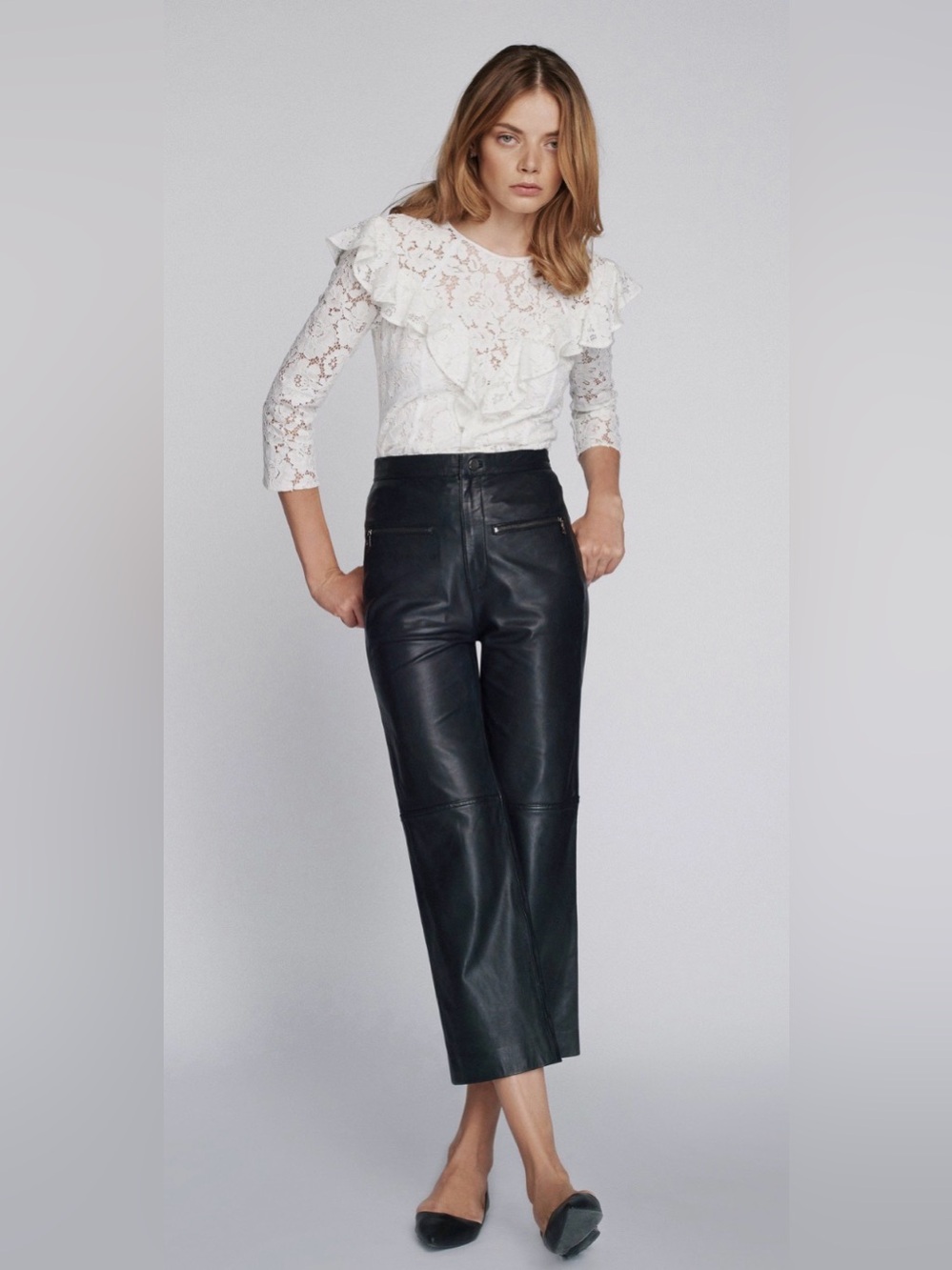 Marissa Webb Mila Black Leather Cropped Ankle Pants Size 2